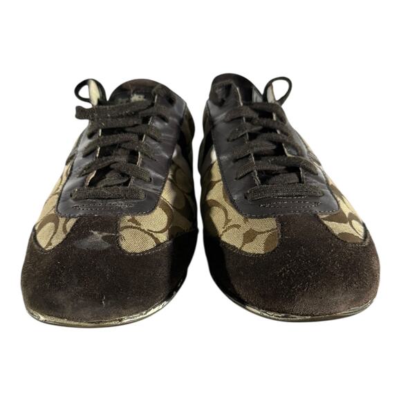 Coach Joss Sneakers Lace Up Signature Canvas Suede Brown Tan Size 11M Women’s - Picture 2 of 8
